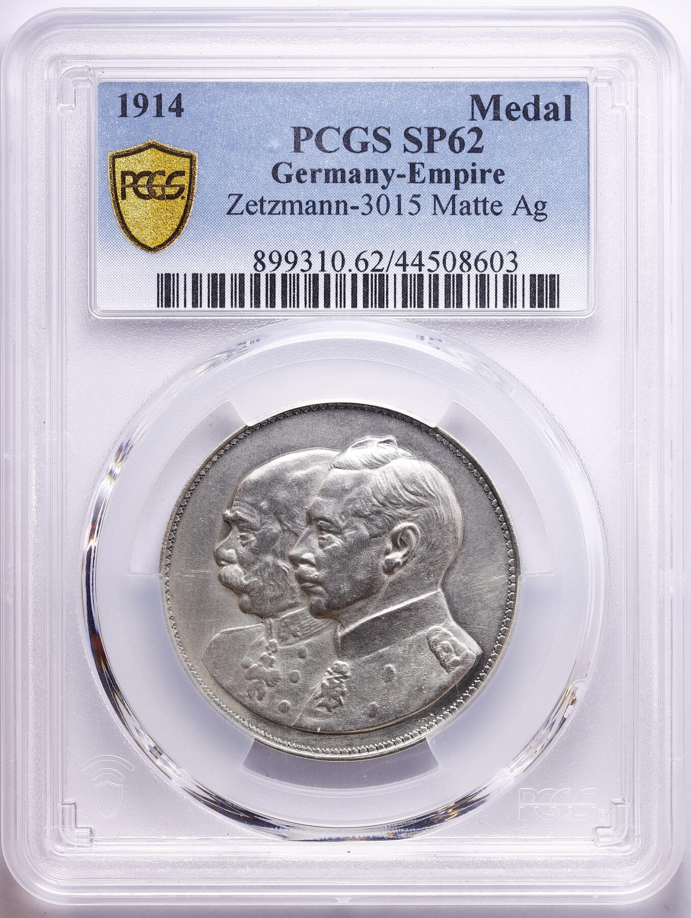 观钱 近现代机制币拍卖No.009（全场顺丰包邮，不区分偏远地区）  1914 年德意志帝国 “一战爆发” 银质纪念章 PCGS SP62（Zetzmann-3015）