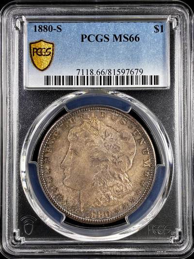 【雨安】【直播拍卖】【评级币章-132期】 2026-04-25 周六 19:30 (金价1050, 银价18.60)  [评级美洲] USA 美国 1美元 (1878-1921) 摩根 1880年S  PCGS-MS66