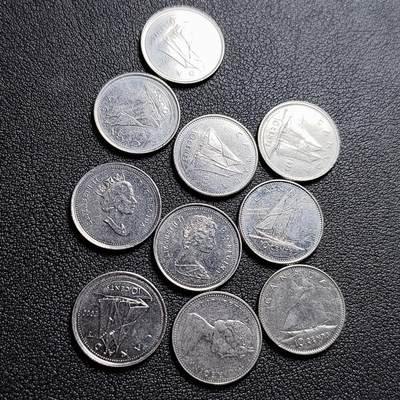 泉币菌-第230场-拍品多 请提前出价 10枚高币值一组 加拿大10分镍币 帆船 伊丽莎白二世 混合年份未挑
