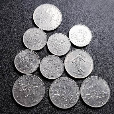 泉币菌-第230场-拍品多 请提前出价 10枚一组 法国法郎镍币 播种女神 混合年份