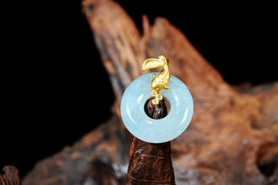 上海都达杂项专场102【全场包邮】  天然冰种翡翠（A货）G18K金镶平安扣挂件98-2