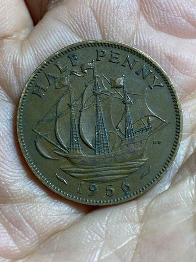 2026年第四十七场(总第二百一十六场）外国好品散币场(免佣金) 英国🇬🇧1956年半便士(伊丽莎白二世青年桂冠第二版)
