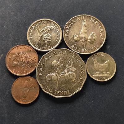 【全场包邮】纯粹捡漏拍522场 汤加1975-1996年新版FAO纪念币6枚全套