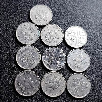 泉币菌-第230场-拍品多 请提前出价 高币值10枚一组 英国5便士小版 混合年份