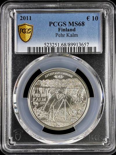 【雨安】【直播拍卖】【评级币章-132期】 2026-04-25 周六 19:30 (金价1050, 银价18.60)  [评级欧元] Finland 欧元 芬兰 10欧元 2011年 探险家佩尔·卡尔姆 Pehr Kalm  PCGS-MS68
