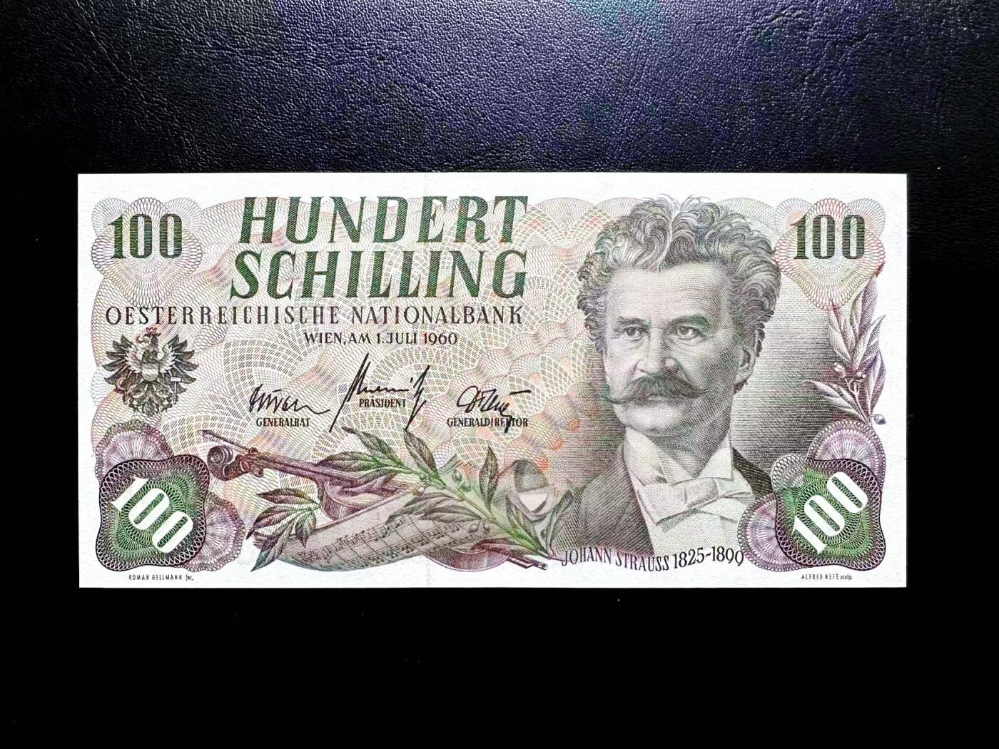 【Blue Auction】世界纸币精拍第812期——18级TOP拍卖/信誉/品质/专业/高效💫 【无47】奥地利 1960年100先令 施特劳斯 AU+