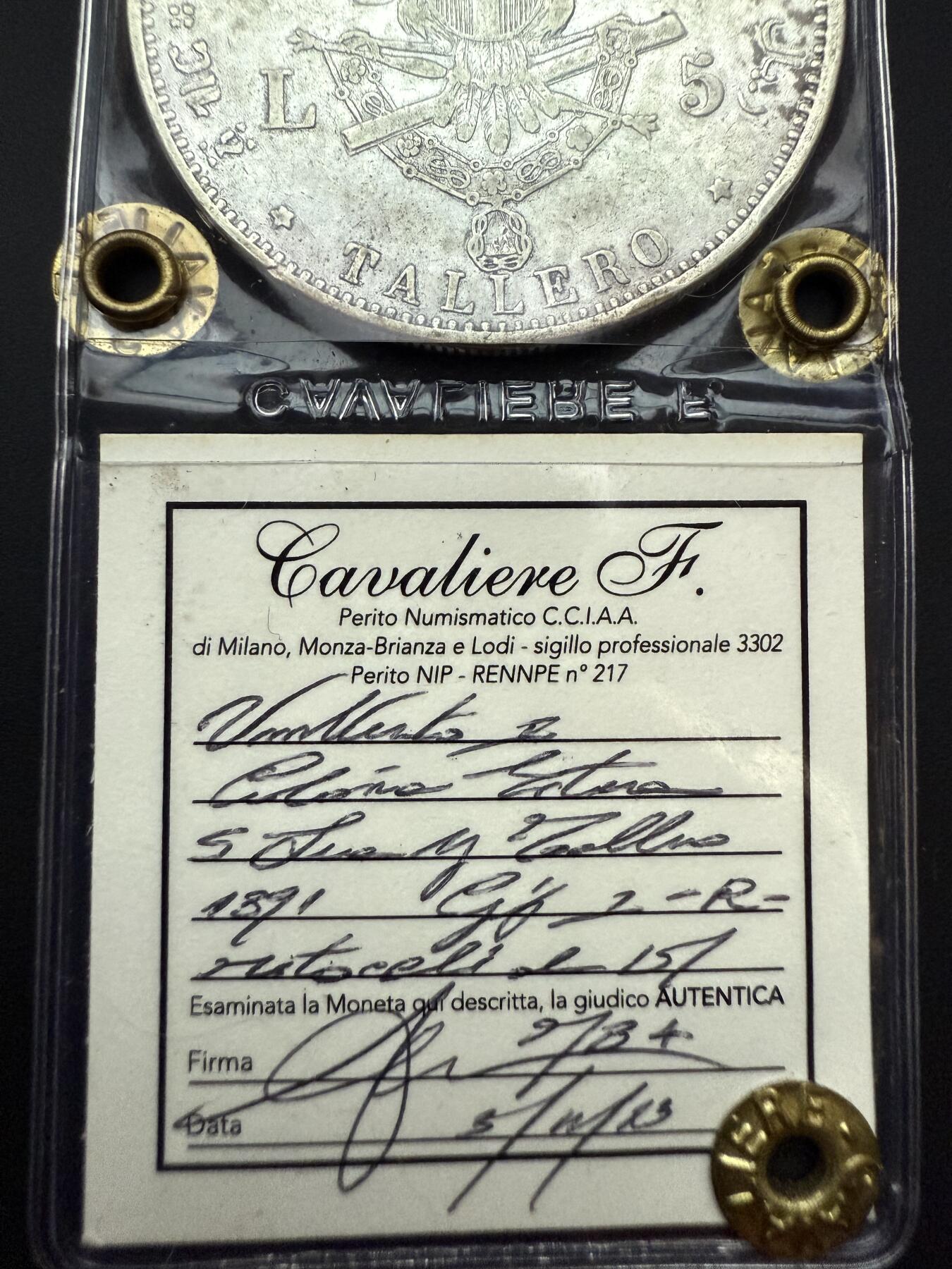 【周六 19:30】乾藏阁外国银币专场・裸币 / 评级币 + 银章铜章 保真包老 1891首年！意属厄立特里亚殖民名誉品5里拉银币 意大利老牌评级证书认证