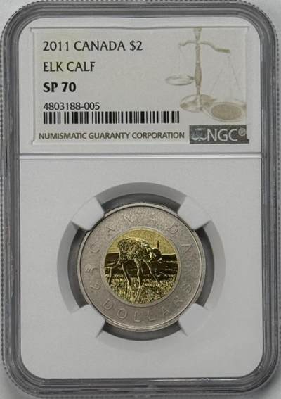 S&S Numismatic世界钱币-拍卖 第126期  加拿大2011年 野生动物幼崽系列-麋鹿幼崽 2加元双色纪念币 NGC SP70