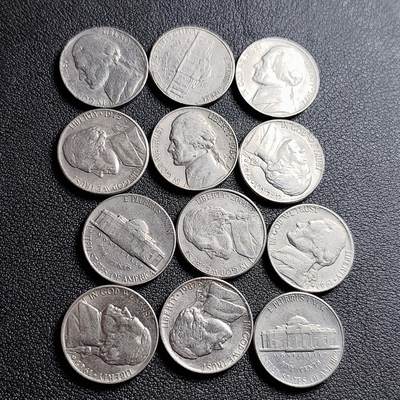 泉币菌-第230场-拍品多 请提前出价 12枚一组 美国杰斐逊纪念币 混合年份