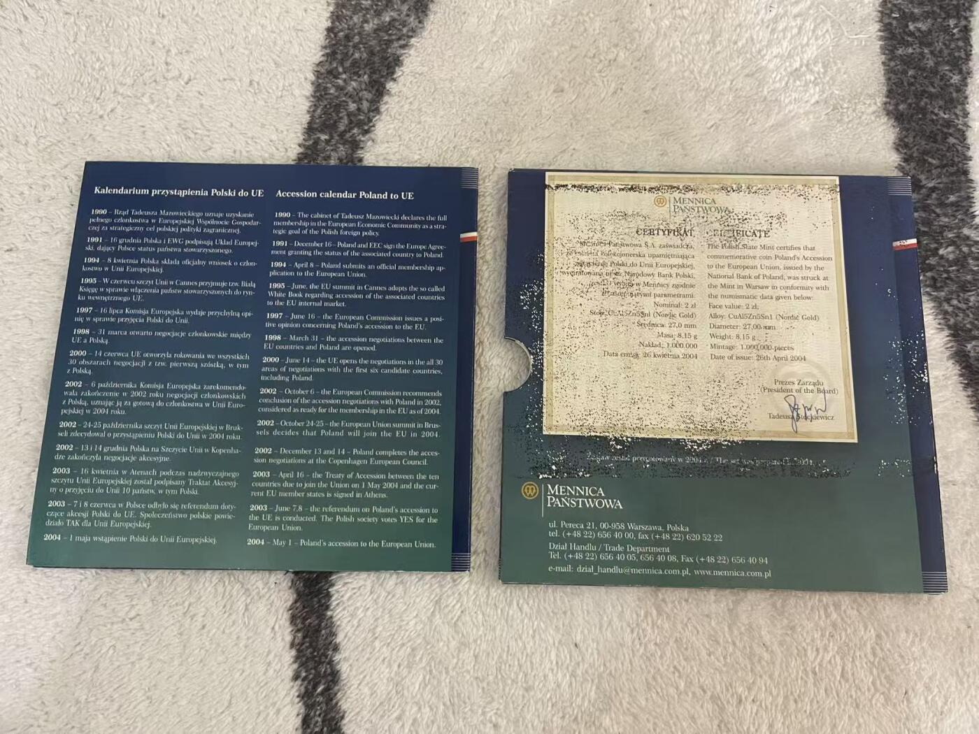 ❤️【币观天下】❤️ 第349期钱币拍卖场- 2026.4.24周五晚上6点半场 长期征集拍品  波兰2004年加入欧盟官方纪念套币 波兰造币厂原包装 含一枚2zl纪念币 