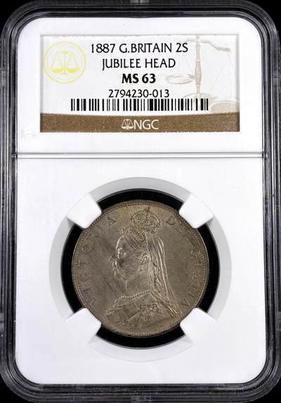 【雨安】【直播拍卖】【评级币章-132期】 2026-04-25 周六 19:30 (金价1050, 银价18.60)  [评级欧洲] Great Britain 英国 2先令 1弗洛林 1887年 维多利亚  NGC-MS63