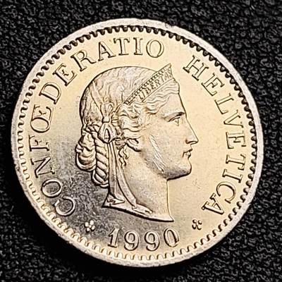 泉币菌-第230场-拍品多 请提前出价 高币值 百年延续 女神 瑞士1990年 10分銅镍硬币 