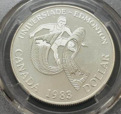 文馨钱币收藏第 303 场，【五一钱币荟，收藏盛宴】长期接代拍业务 1983 年加拿大艾蒙顿大学运动会 1 元精制纪念银币，23.3 克 500 银