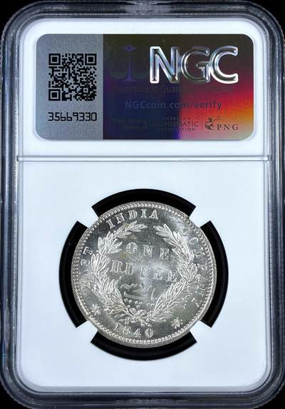 【雨安】【直播拍卖】【评级币章-132期】 2026-04-25 周六 19:30 (金价1050, 银价18.60)  [评级亚洲] India 英属印度 1卢比 KM#0458 1840年 维多利亚  NGC-MS63