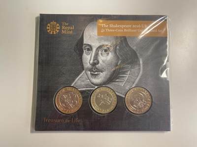 ❤️【币观天下】❤️ 第349期钱币拍卖场- 2026.4.24周五晚上6点半场 长期征集拍品  - 2016年英国莎士比亚逝世400周年三枚双色纪念币套装 官方原装未拆封