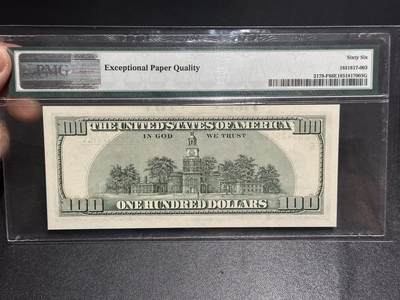 《外钞收藏家》第六百二十九期（精品场）（长期征集拍品、欢迎藏友们联系合作） 2003年美国大头版100美元 PMG66 尾988