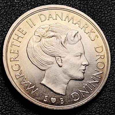 泉币菌-第230场-拍品多 请提前出价 原光极美 丹麦1975年1克朗 皇冠 玛格丽特二世女王 BB版 铜镍币 25.5mm