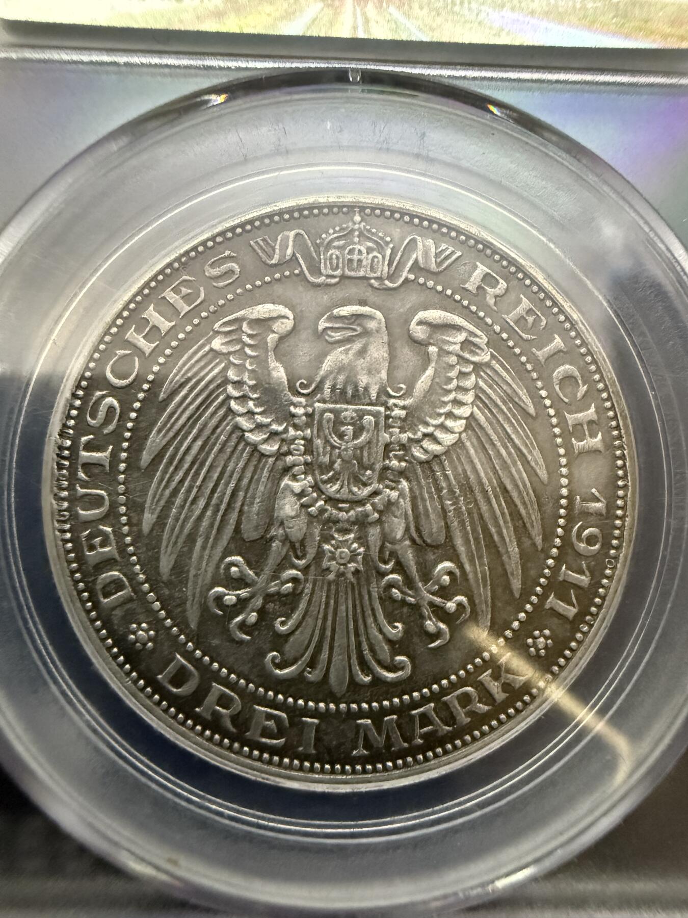 【周六 19:30】乾藏阁外国银币专场・裸币 / 评级币 + 银章铜章 保真包老 普鲁士1911年布雷斯劳大学纪念3马克银币 公博GBCA AU50