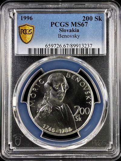 【雨安】【直播拍卖】【评级币章-132期】 2026-04-25 周六 19:30 (金价1050, 银价18.60)  [评级现代] Slovakia 斯洛伐克 200克朗 1996年 军人贝尼奥斯基 Benovsky  PCGS-MS67