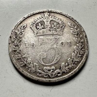 🌹外币初藏🌹🐯2026年第45场   每周二四六晚8️⃣点  世界硬币 英国 1901年 维多利亚 3便士银币 c