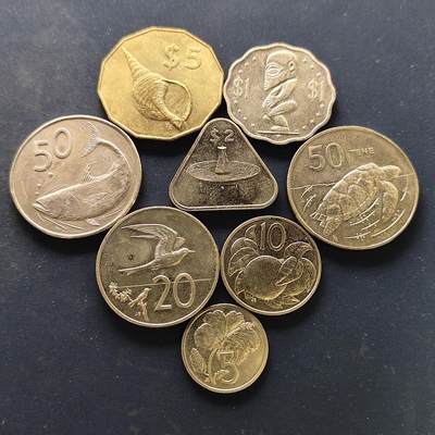 【全场包邮】纯粹捡漏拍522场 库克群岛1987-1992年8枚套币-50分为海龟/鱼不同版本