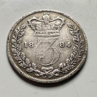 🌹外币初藏🌹🐯2026年第45场   每周二四六晚8️⃣点  世界硬币 英国 1884年 维多利亚 3便士银币 a