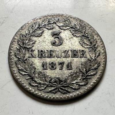 🌹外币初藏🌹🐯2026年第45场   每周二四六晚8️⃣点  世界硬币 德国巴登大公国 1871年 腓特烈一世 3克鲁泽银币 1.7克-18毫米-30%银