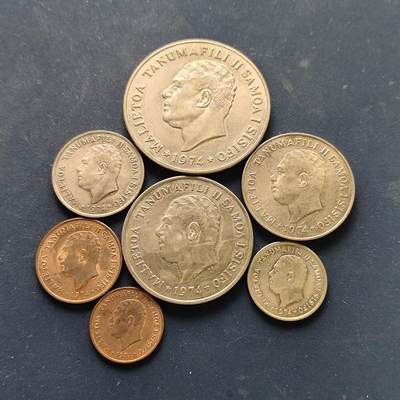 【全场包邮】纯粹捡漏拍522场 萨摩亚1974年清年份7枚套币-含1元椰子树克朗币