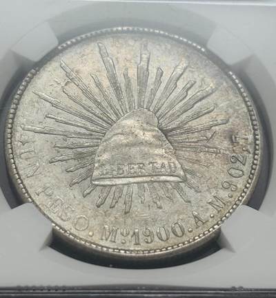 文馨钱币收藏第 303 场，【五一钱币荟，收藏盛宴】长期接代拍业务 NGC AU58 墨西哥 1900 年鹰洋银元，双面好彩，细节拉满