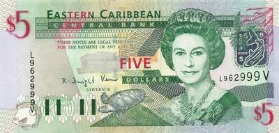 小福收藏拍卖第205期 裸钞场 本期有多张豹子号靓号  大量民国钞 百慕大样钞洋葱冠全套  阿富汗首年份查希尔国王和独立纪念碑 仅发行1000枚亚克力砖封蒙古20000图格里克帝国800周年纪念钞 卢旺达 东加勒比 斯里兰卡等多国精美纸币 东加勒比（V）圣文森特和格林纳达丁斯 2000年 5元 无47 豹子号999 金鱼贴膜 unc