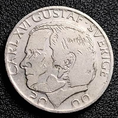 泉币菌-第230场-拍品多 请提前出价 瑞典千禧年1克朗铜镍币，卡尔十六世 古斯塔夫，25mm