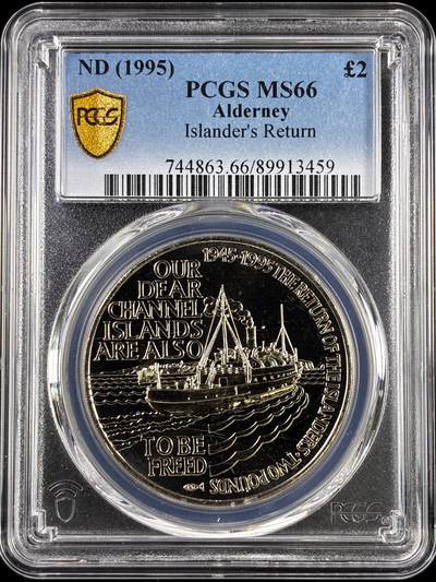 【雨安】【直播拍卖】【评级币章-132期】 2026-04-25 周六 19:30 (金价1050, 银价18.60)  [评级现代] Alderney 奥尔德尼 2镑 1995年 回归  PCGS-MS66