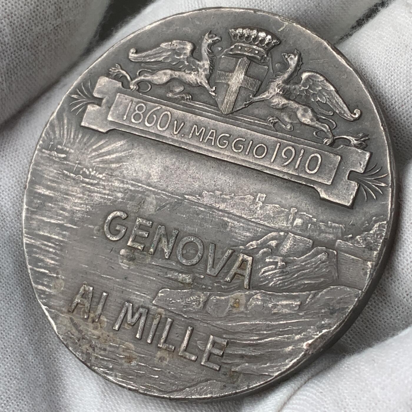 掌中浮雕-藏着的欧洲第059场 1910年意大利颁发的朱塞佩·加里波第(Giuseppe Garibaldi)“千人远征”50周年纪念银章，55mm，90.5g