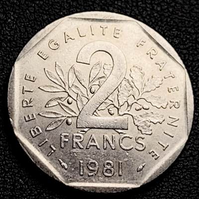 泉币菌-第230场-拍品多 请提前出价 法国早期（1981年）2法郎镍币 26mm 播种女神 入欧前 末版 绝版币