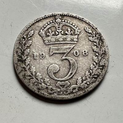 🌹外币初藏🌹🐯2026年第45场   每周二四六晚8️⃣点  世界硬币 英国 1908年 爱德华七世 3便士银币 b