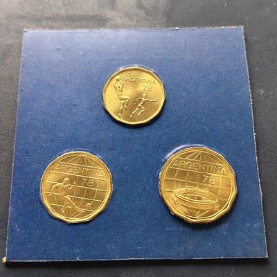 【全场包邮】纯粹捡漏拍522场 阿根廷1978年阿根廷世界杯官方卡装3枚套币