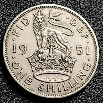 泉币菌-第230场-拍品多 请提前出价 英国1先令硬币 英格兰狮子版 乔治六世 1951年 24MM