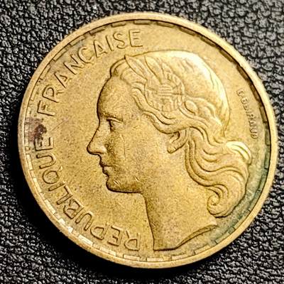 泉币菌-第230场-拍品多 请提前出价 法国1951年 20法郎铝青铜币 23mm 法兰西女神 公鸡 纪念币铜钱