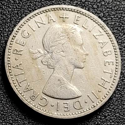 泉币菌-第230场-拍品多 请提前出价 英国早期1960年2先令老镍币 伊丽莎白二世青年女王头像 28.3MM