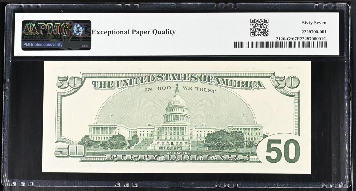 【Blue Auction】世界纸币精拍第812期——18级TOP拍卖/信誉/品质/专业/高效💫  【补号 冠军分 无47  仅3张】美国 1996年50美金 PMG67EPQ 