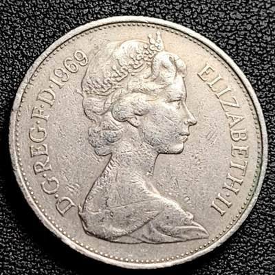 泉币菌-第230场-拍品多 请提前出价 英国大镍币 英国1969年 10便士铜镍币 28.5mm 伊丽莎白二世女王 皇冠狮子