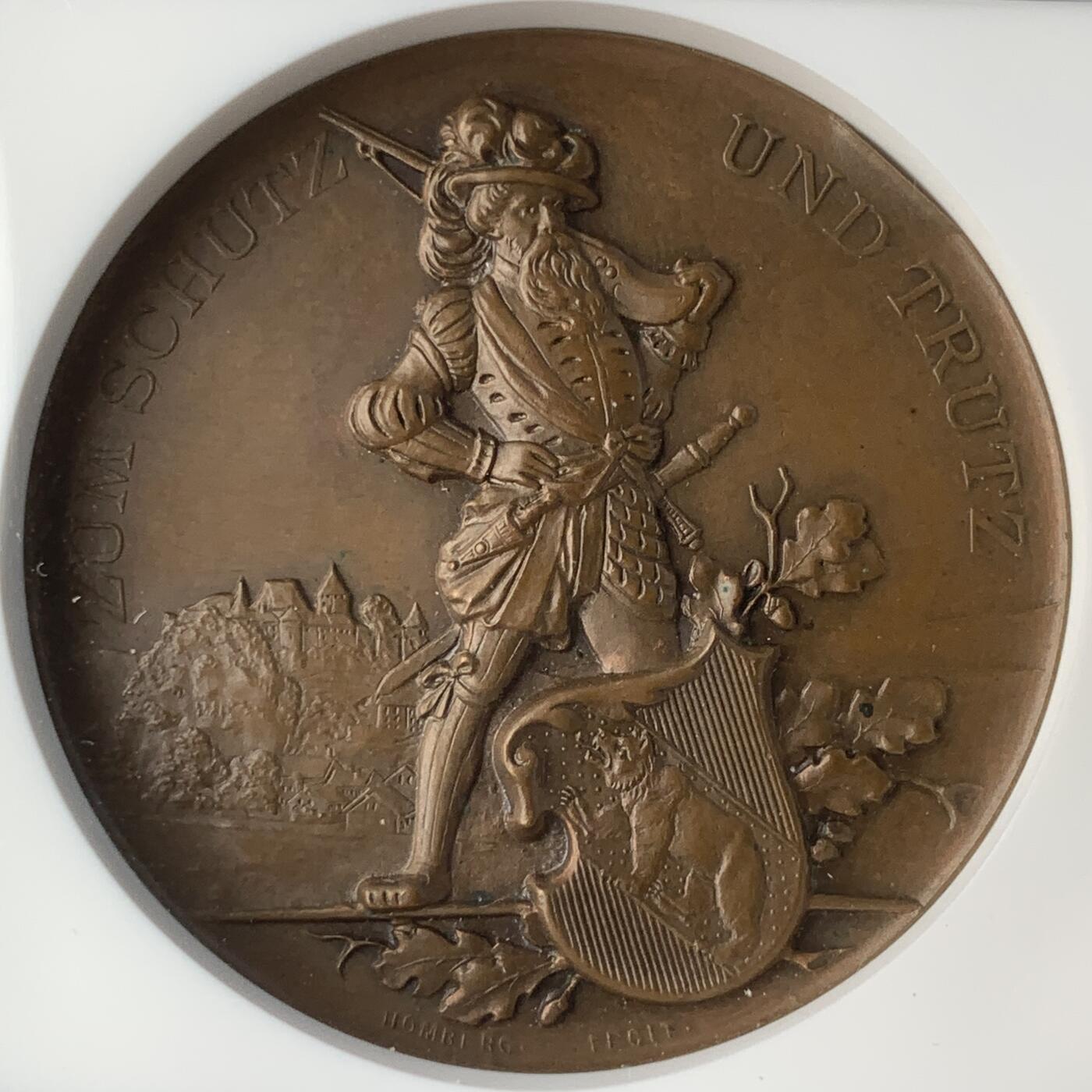 掌中浮雕-藏着的欧洲第059场 NGC MS63 : 1891年瑞士伯尔尼射击节铜章，45mm