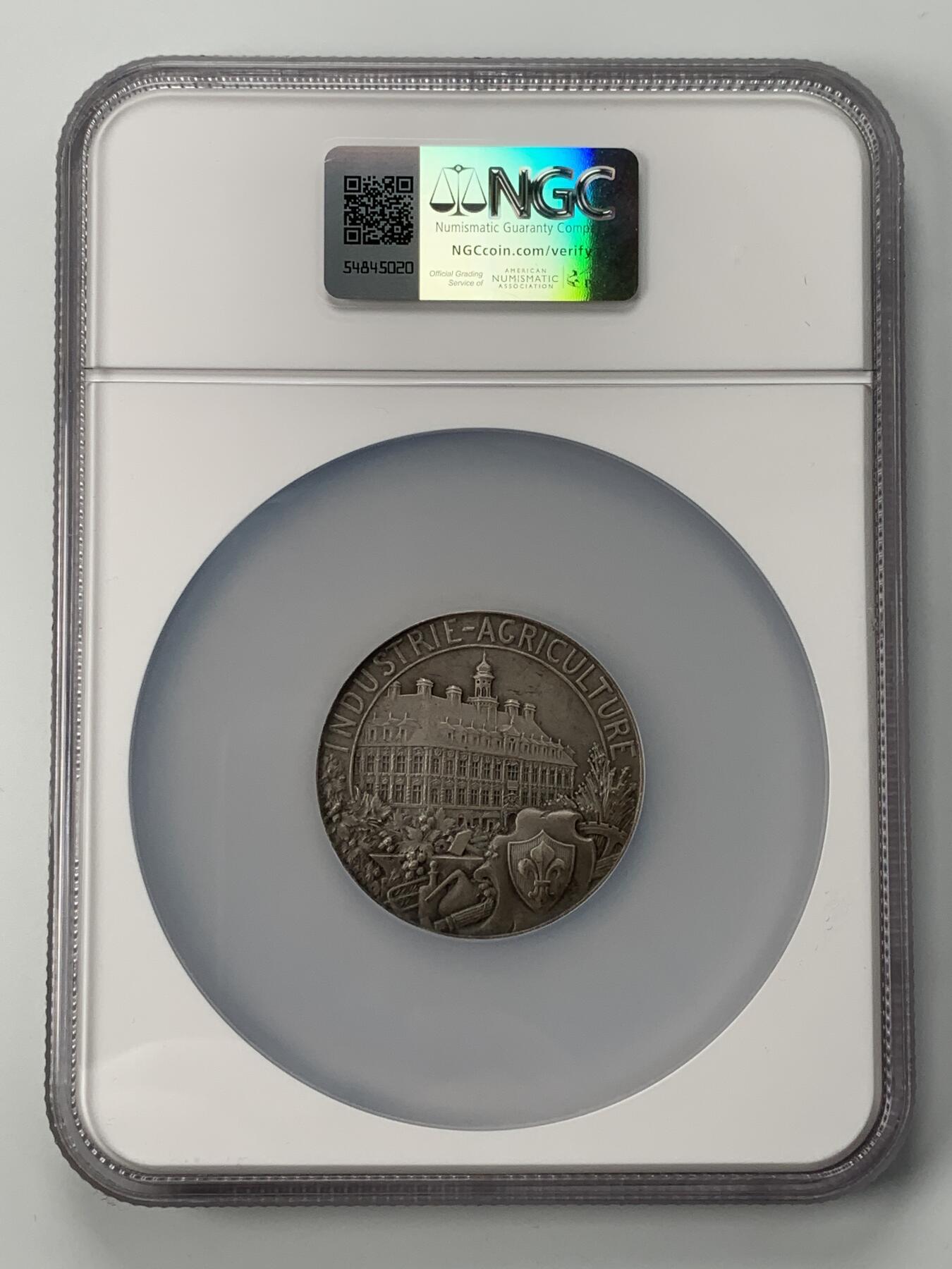 掌中浮雕-藏着的欧洲第059场 NGC MS63 : 法国里尔工商与农业商会银章，46mm