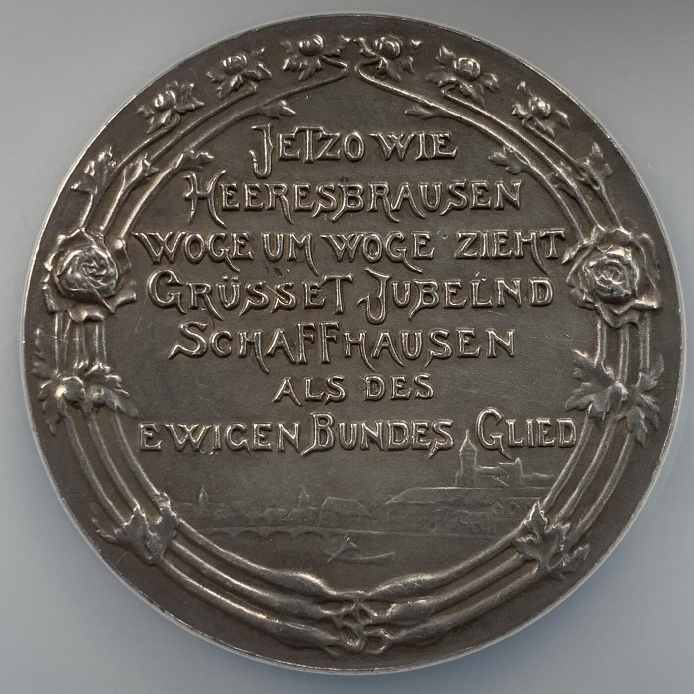 掌中浮雕-藏着的欧洲第059场 NGC MS63 : 1901年沙夫豪森加入瑞士联邦400周年银章，48mm