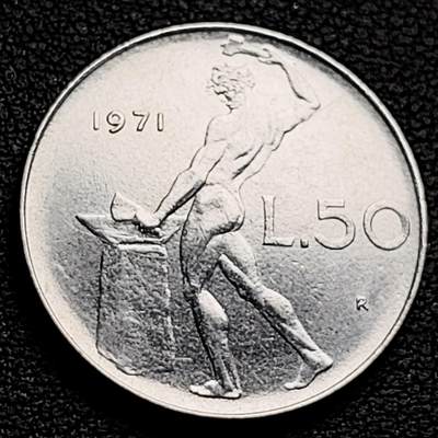 泉币菌-第230场-拍品多 请提前出价 意大利 1971年 50里拉 锻冶之神 伍尔坎 24mm