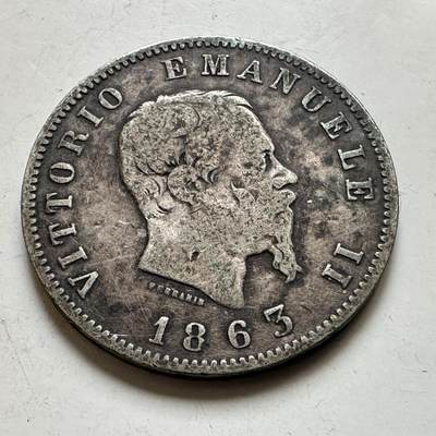 🌹外币初藏🌹🐯2026年第45场   每周二四六晚8️⃣点  世界硬币 意大利 1863年 维托里奥·埃马努埃莱二世 1里拉银币 5克-23毫米-83.5%银 M标 米兰版