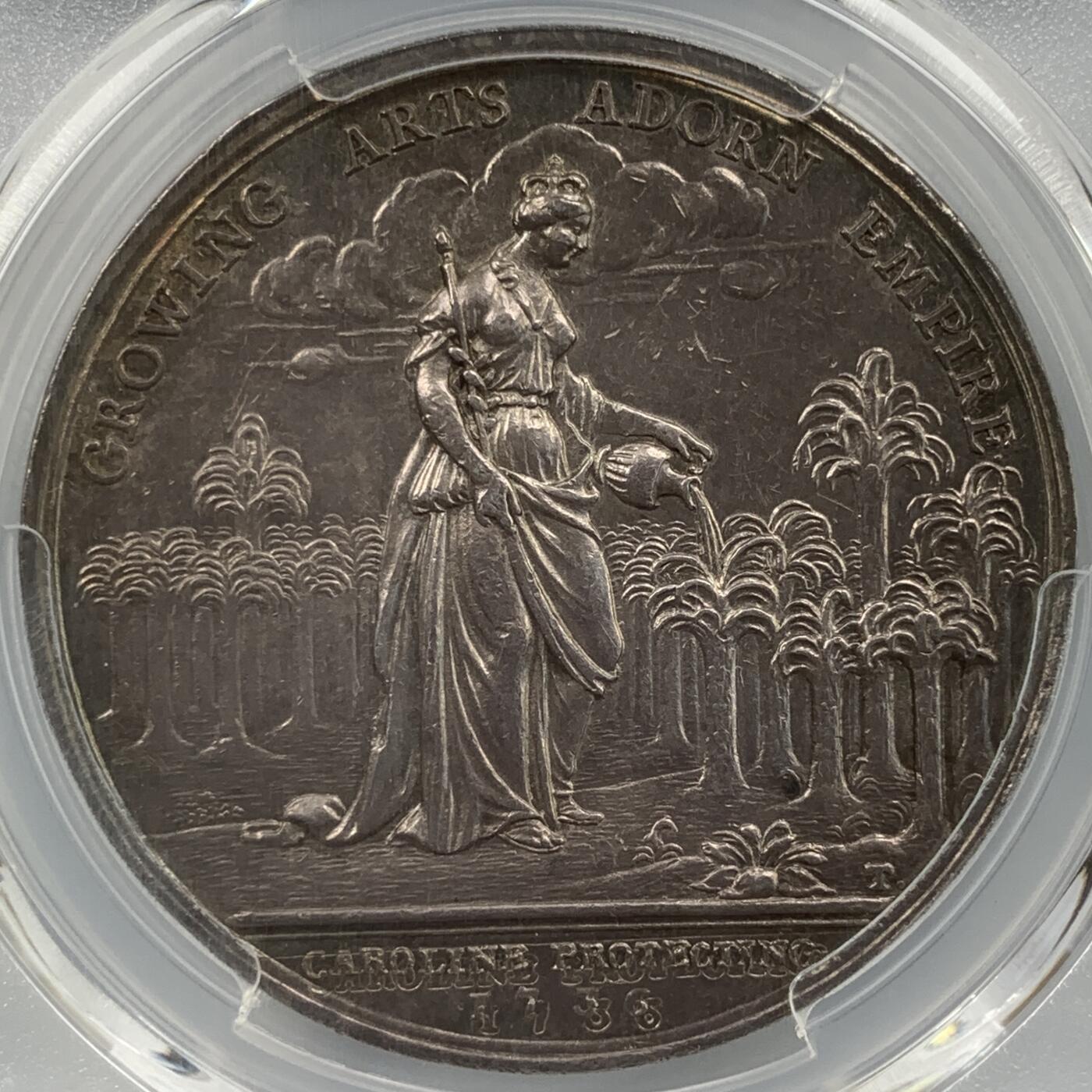 掌中浮雕-藏着的欧洲第059场 PCGS MS61 : 1736年英国乔治二世时期北美殖民地银章，39mm，Eimer-537