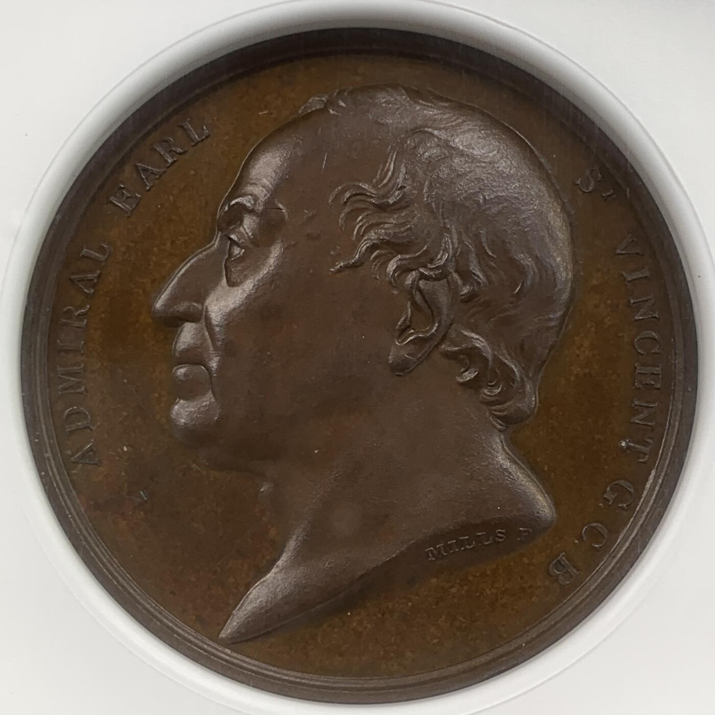 掌中浮雕-藏着的欧洲第059场 NGC MS64 : 1797英国海军圣文森特角海战击败西班牙舰队纪念铜章，41mm，类镜面底板