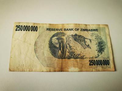 零零发流通品外国纸币拍卖 无佣金 津巴布韦250000000