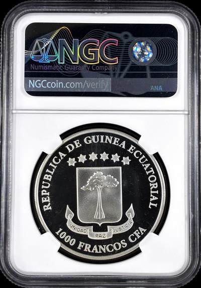 【雨安】【直播拍卖】【评级币章-132期】 2026-04-25 周六 19:30 (金价1050, 银价18.60)  [评级现代] Equatorial Guinea 赤道几内亚 1000法郎 2014年 帆船 NGC-PF69UC